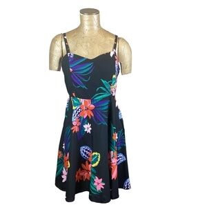 NWT Old Navy Black Tropical Bold Colorful Floral Sun Dress "Cami" Sz L #237i